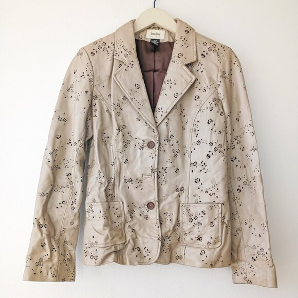 Neiman Marcus Exclusive Taupe Lambskin Laser Cut Blazer Jacket | Size 6 - Picture 1 of 9
